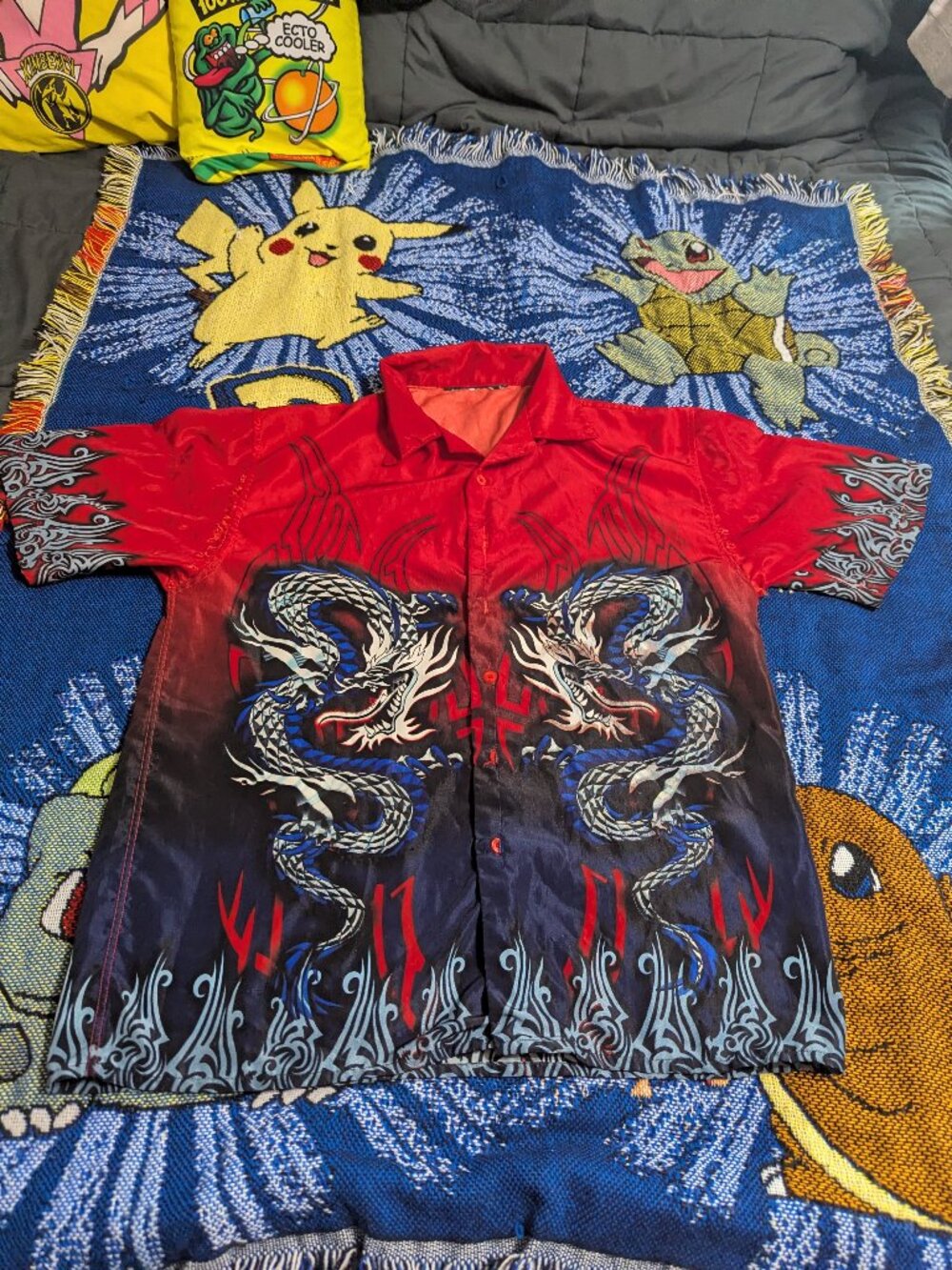Vintage Y2K City Impact Red Dragons Button Up Shirt sz XL